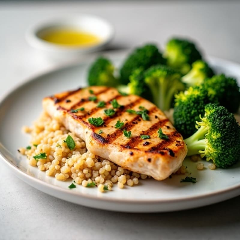 Grilled Chicken Breast with Roasted Broccoli and Quinoa