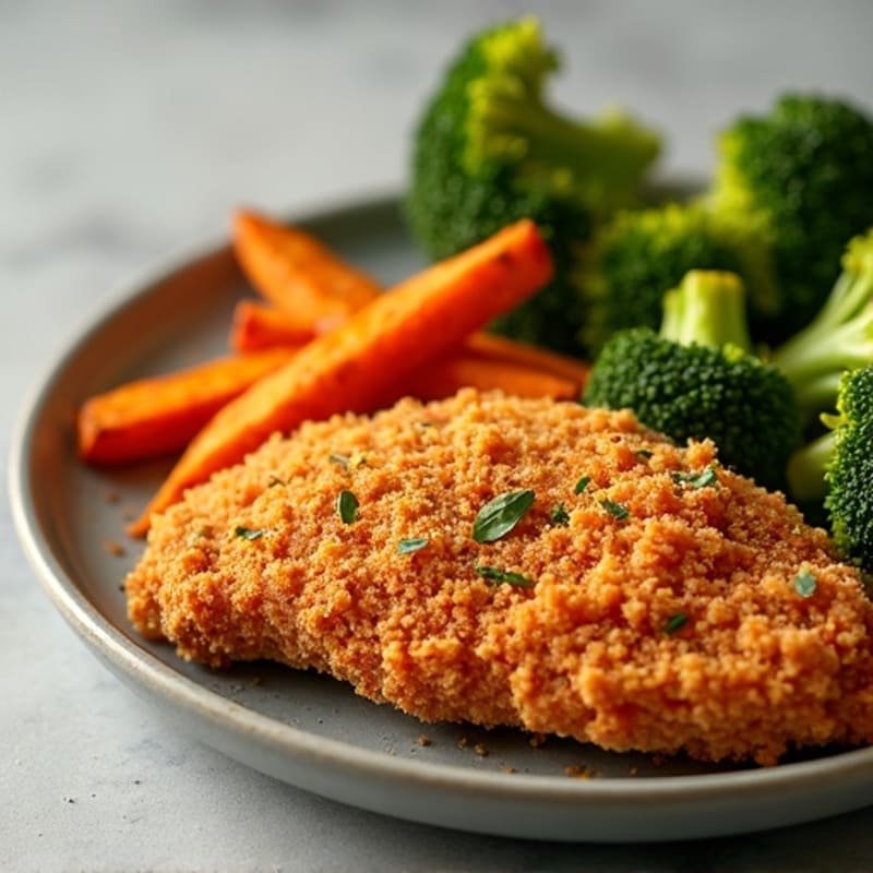 Crispy Chicken with Sweet Potato Fries and Roasted Broccoli