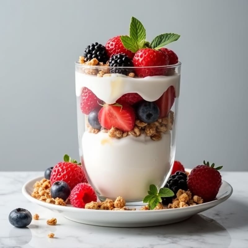Greek Yogurt Parfait with Mixed Berries and Crunchy Almond Granola
