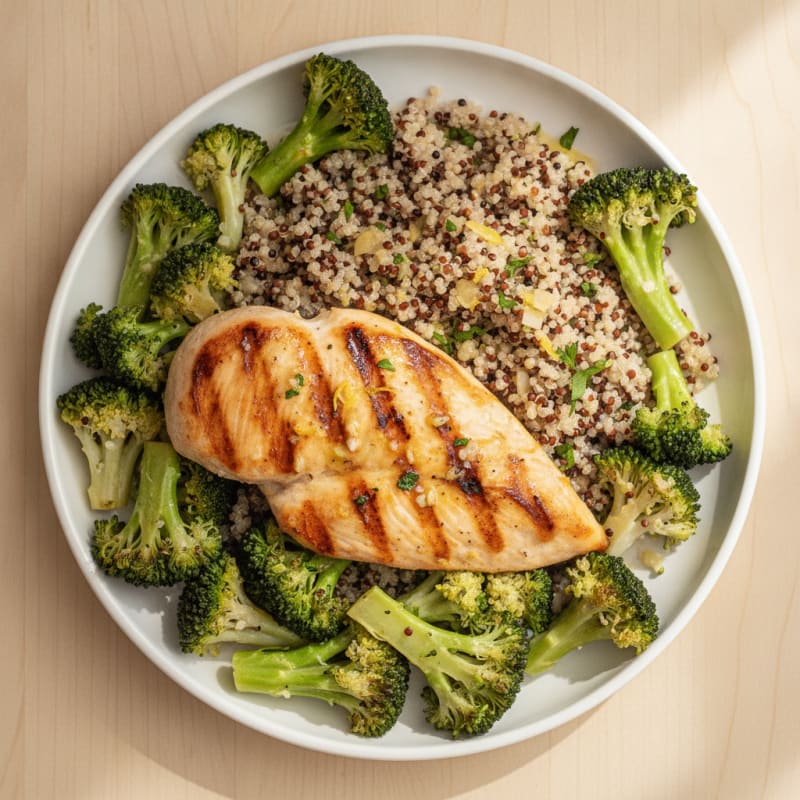 Grilled Chicken Breast with Quinoa and Steamed Broccoli
