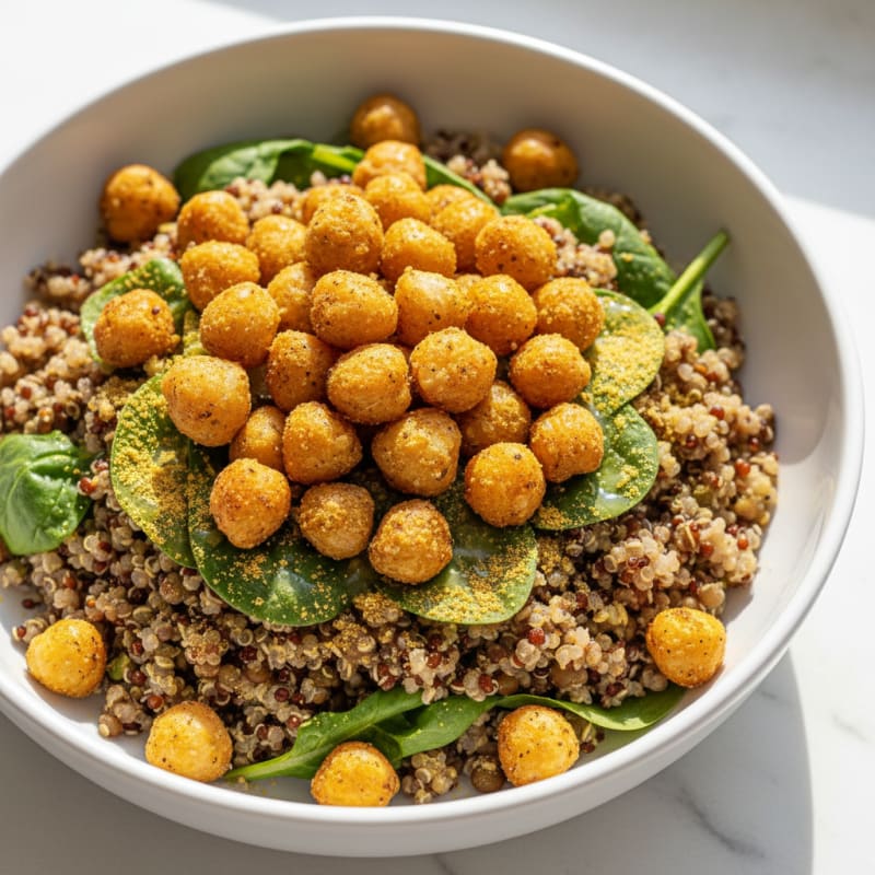 Lentil and Quinoa Power Bowl with Crunchy Roasted Chickpeas