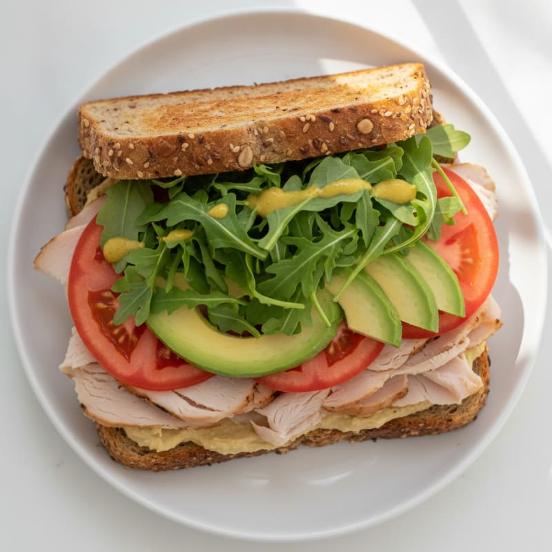 Turkey Sandwich with Leafy Greens and Sliced Tomato