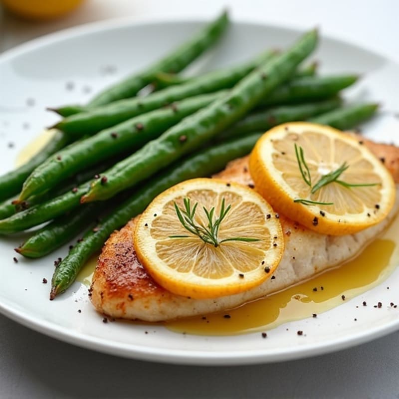 Lemon-Garlic Pan-Seared Chicken Breast with Tender Roasted Green Beans