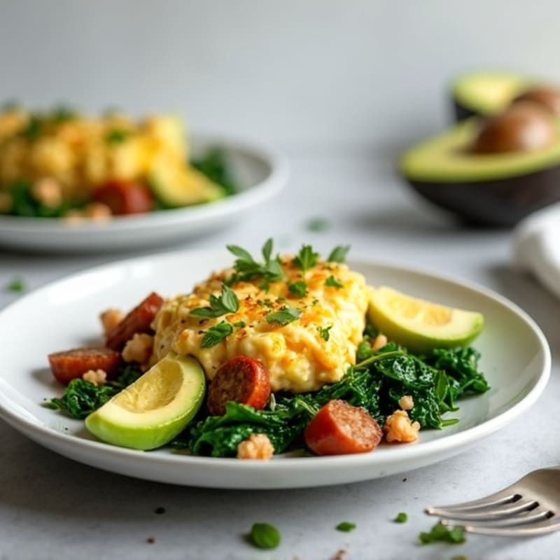 Egg White Scramble with Turkey Sausage and Sautéed Spinach