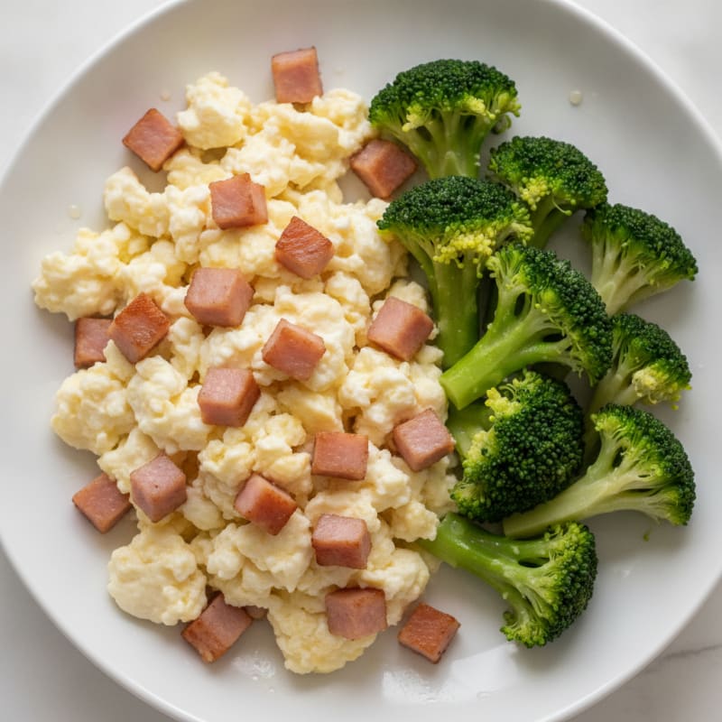 Egg White and Turkey Ham Scramble with Steamed Broccoli
