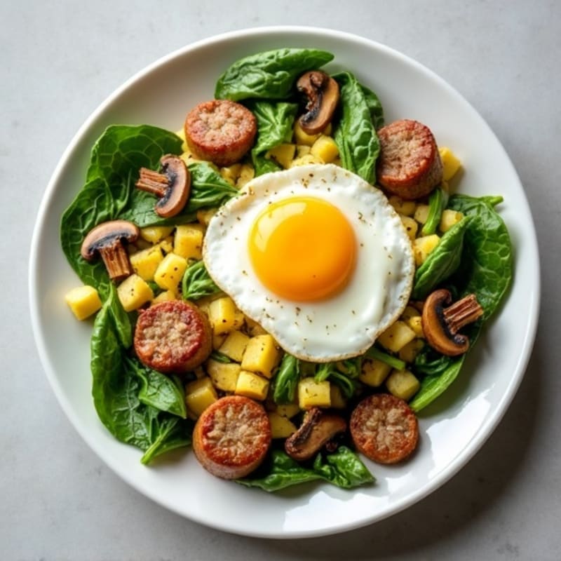 Egg White and Turkey Sausage Scramble with Spinach and Mushrooms