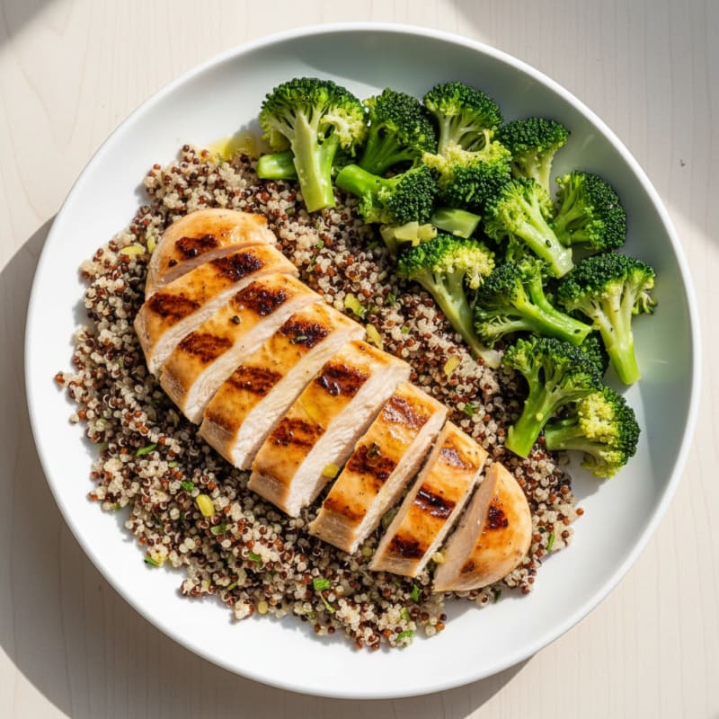 Grilled Chicken Breast with Quinoa and Steamed Broccoli