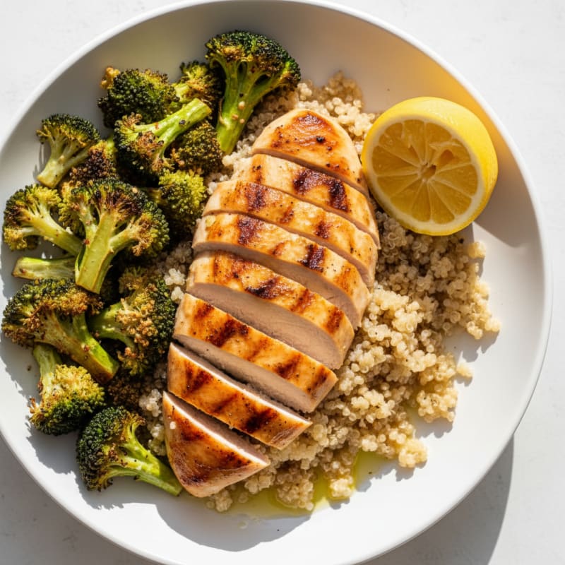 Grilled Chicken and Quinoa Bowl with Roasted Broccoli