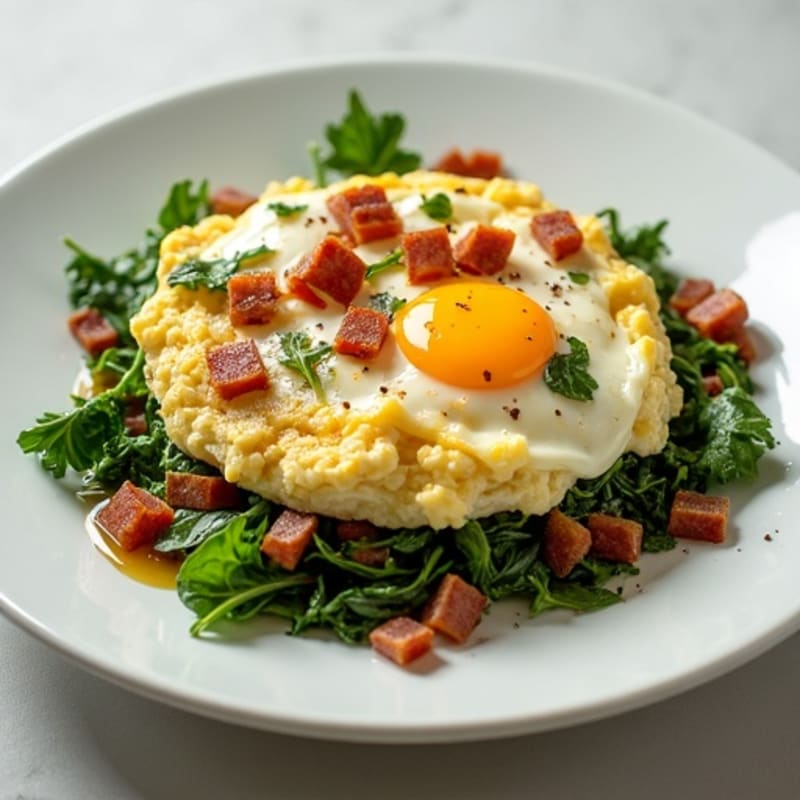 Egg White and Spinach Scramble with Cottage Cheese and Turkey Bacon
