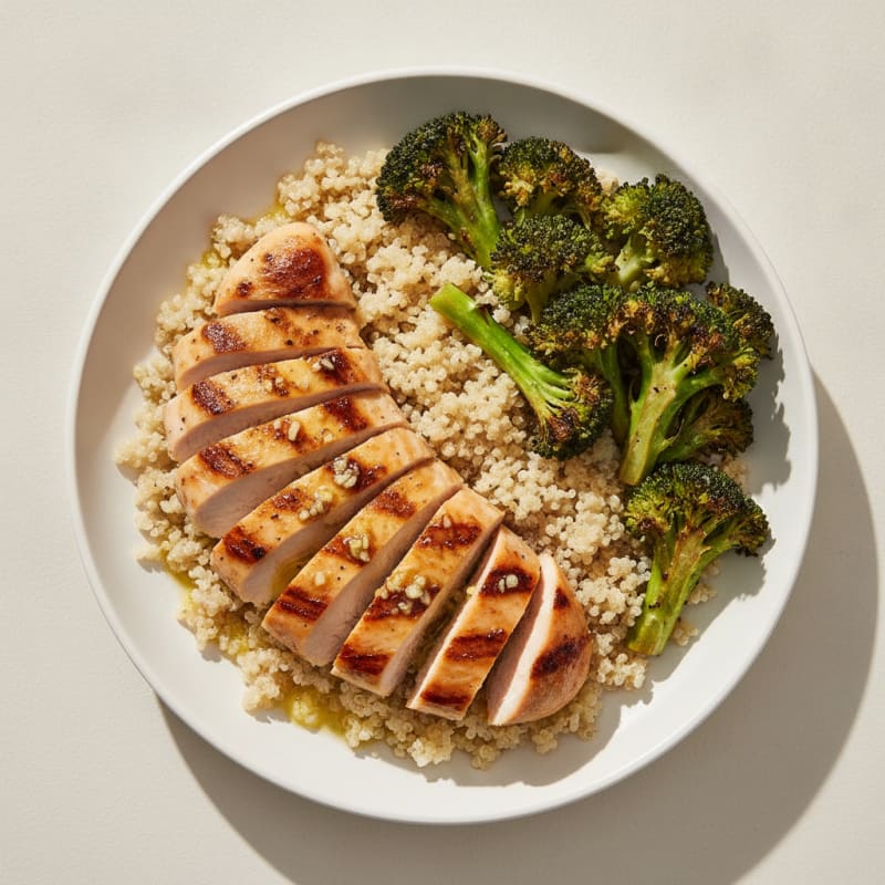 Grilled Chicken Breast with Quinoa and Roasted Broccoli