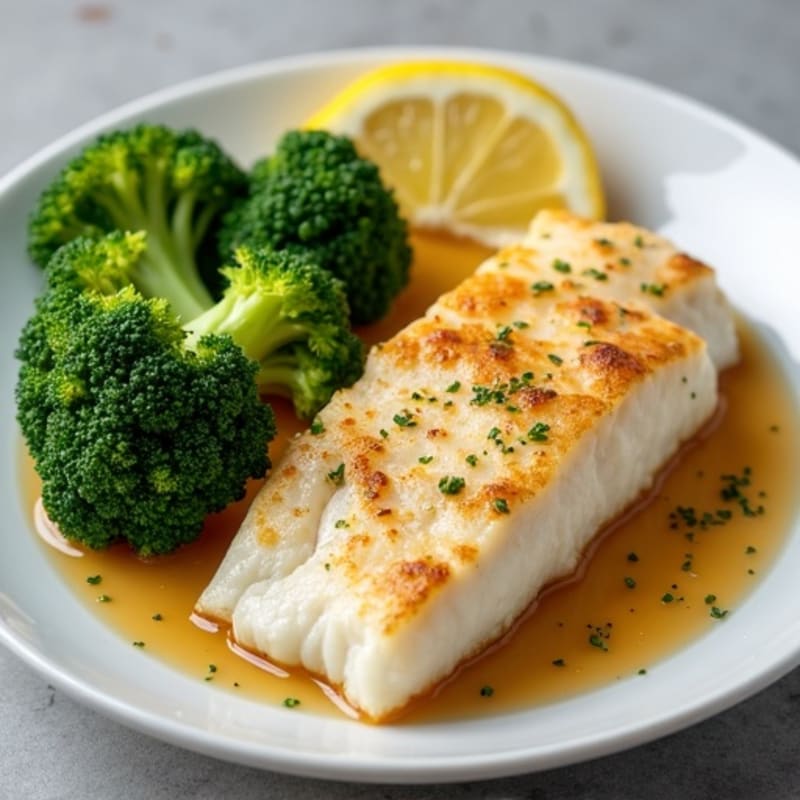 Seared Cod with Steamed Broccoli and Lemon