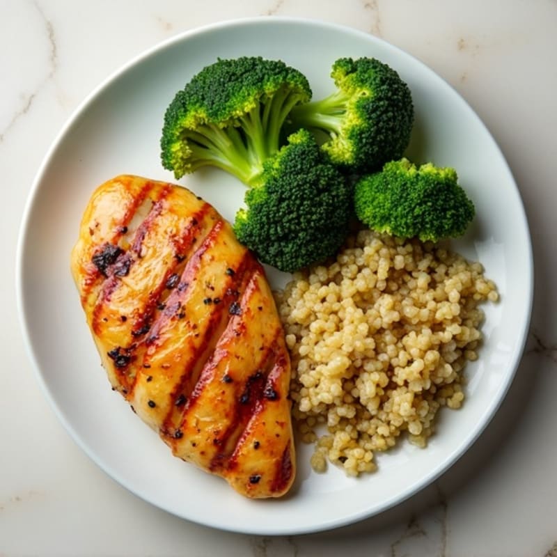 Grilled Chicken Breast with Steamed Broccoli and Quinoa