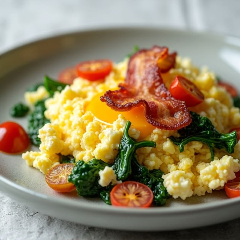 Cottage Cheese Egg Scramble with Spinach and Turkey Bacon
