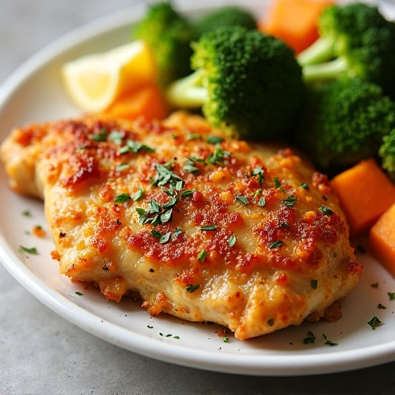 Crispy Sheet Pan Lemon Garlic Chicken with Roasted Broccoli and Sweet Potatoes