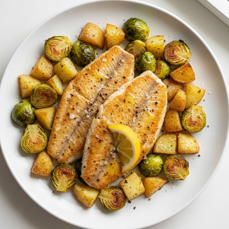 Pan-Seared Tilapia with Roasted Brussels Sprouts