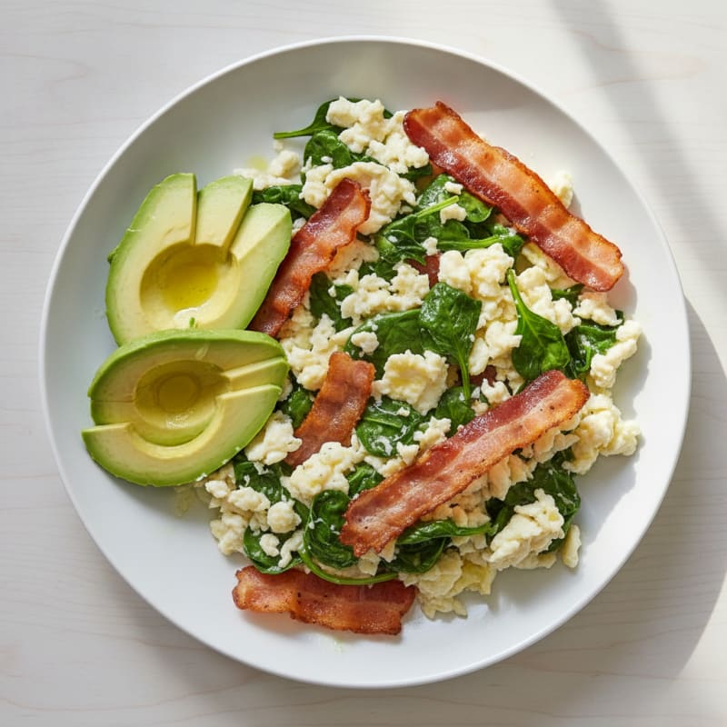 Crispy Turkey Bacon and Egg White Scramble with Spinach