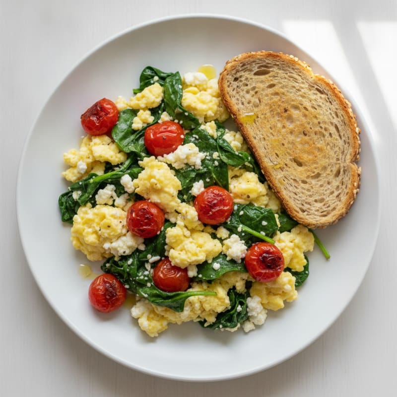 Cottage Cheese Scramble with Spinach and Cherry Tomatoes