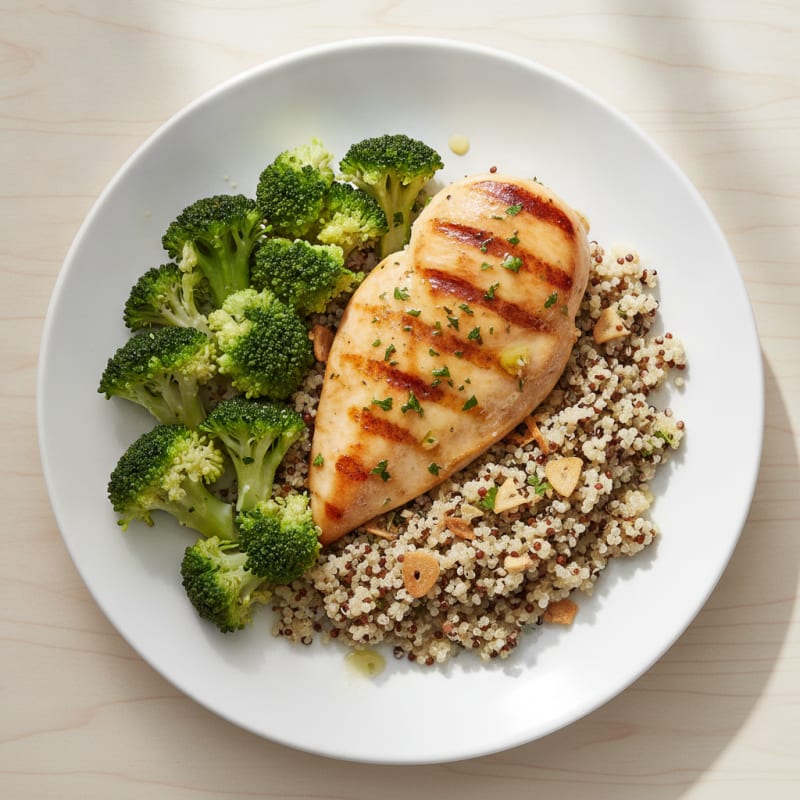 Grilled Chicken Breast with Quinoa and Steamed Broccoli