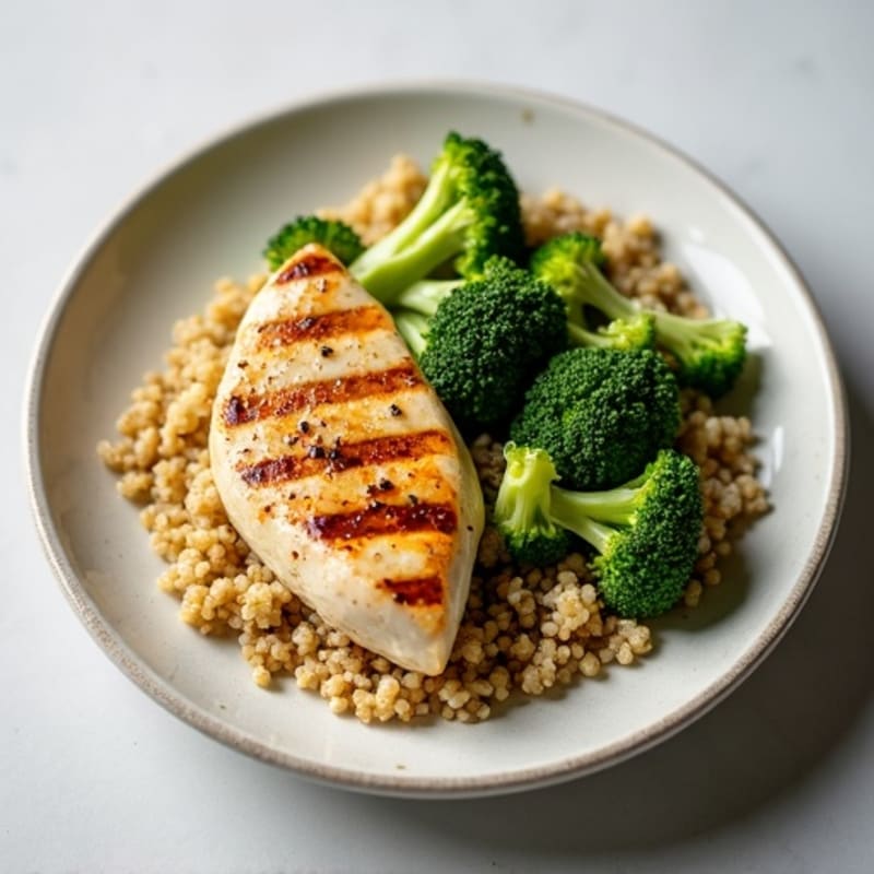 Grilled Chicken Breast with Roasted Broccoli and Quinoa