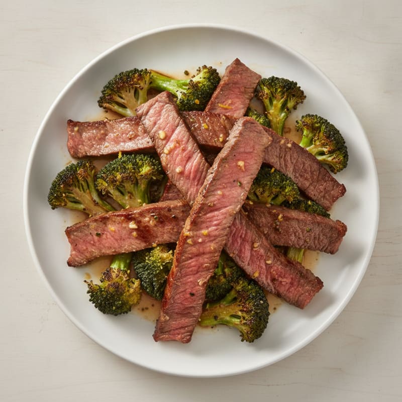 Seared Lean Beef Strips with Roasted Broccoli