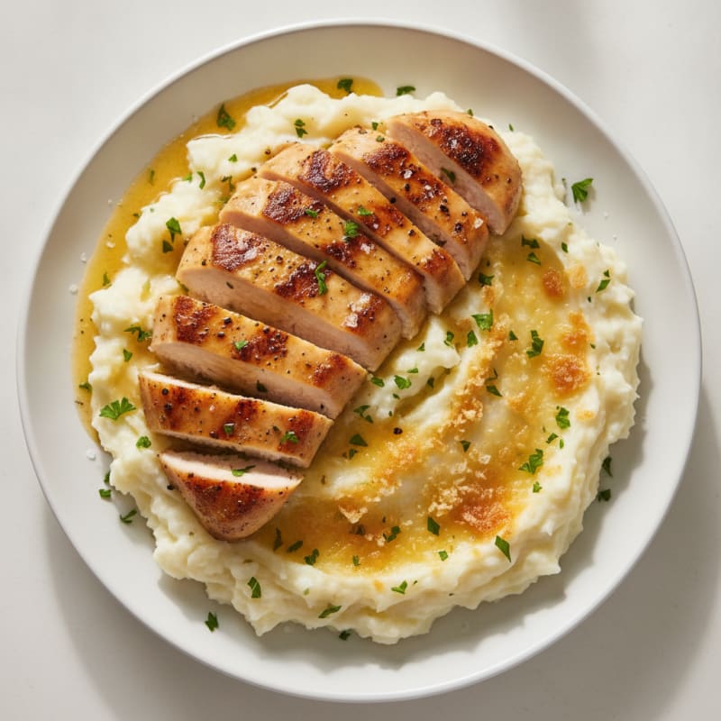Garlic Parmesan Mashed Potatoes with Seared Chicken