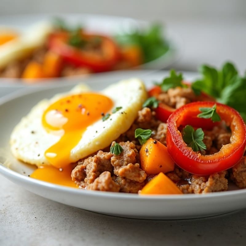 Scrambled Egg and Turkey Sweet Potato Hash