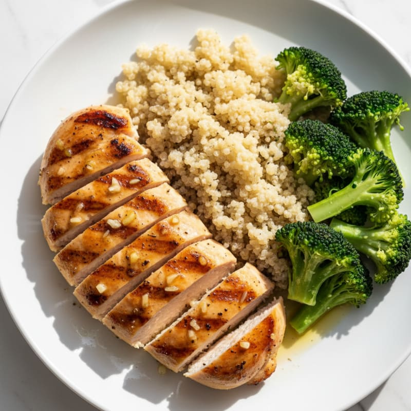 Grilled Chicken Breast with Quinoa and Steamed Broccoli