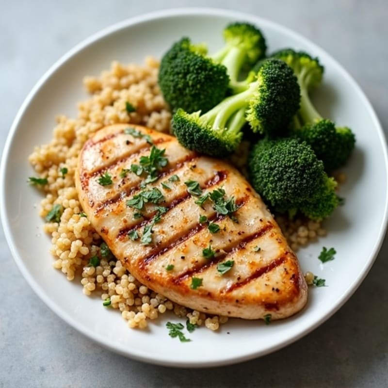 Grilled Chicken Breast with Quinoa and Roasted Broccoli