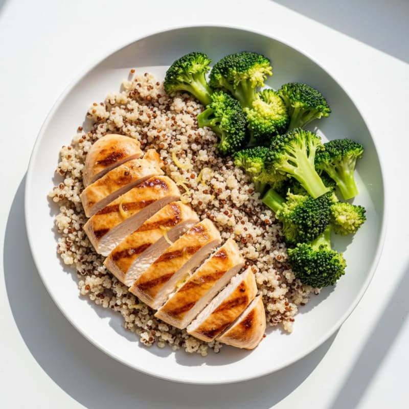 Grilled Chicken Breast with Quinoa and Steamed Broccoli