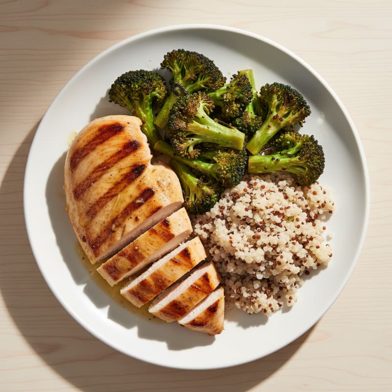 Grilled Chicken Breast with Roasted Broccoli and Quinoa