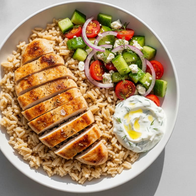Lemon-Herb Greek Chicken and Rice Bowl