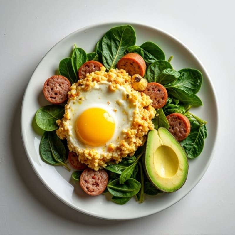 Egg White Scramble with Chicken Sausage and Spinach