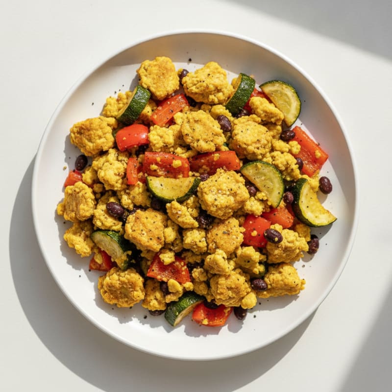Plant-Based Tofu-Free Scramble with Roasted Vegetables
