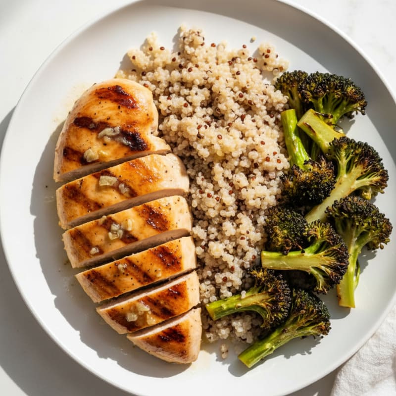 Grilled Chicken Breast with Quinoa and Roasted Broccoli