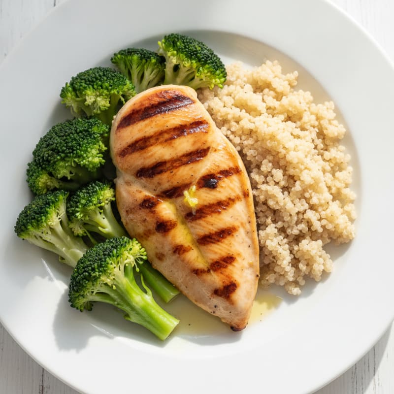 Grilled Chicken Breast with Quinoa and Steamed Broccoli