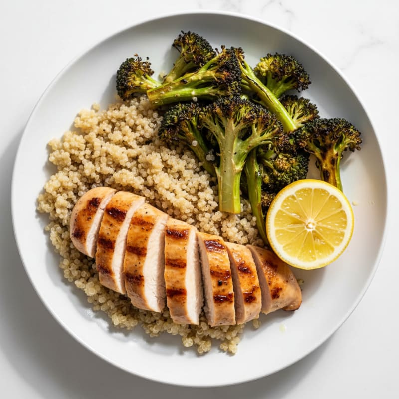 Grilled Chicken Breast with Quinoa and Roasted Broccoli
