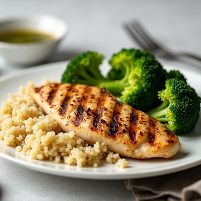 Grilled Chicken Breast with Quinoa and Roasted Broccoli