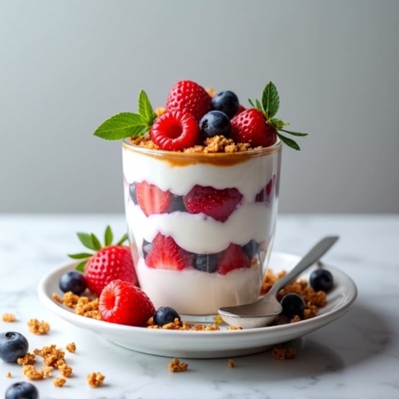 Greek Yogurt Protein Parfait with Mixed Berries and Almond Butter