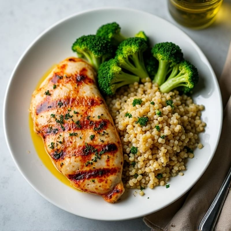 Grilled Chicken Breast with Quinoa and Roasted Broccoli
