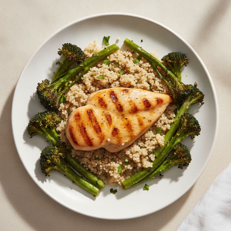 Grilled Chicken Breast with Quinoa and Roasted Broccoli
