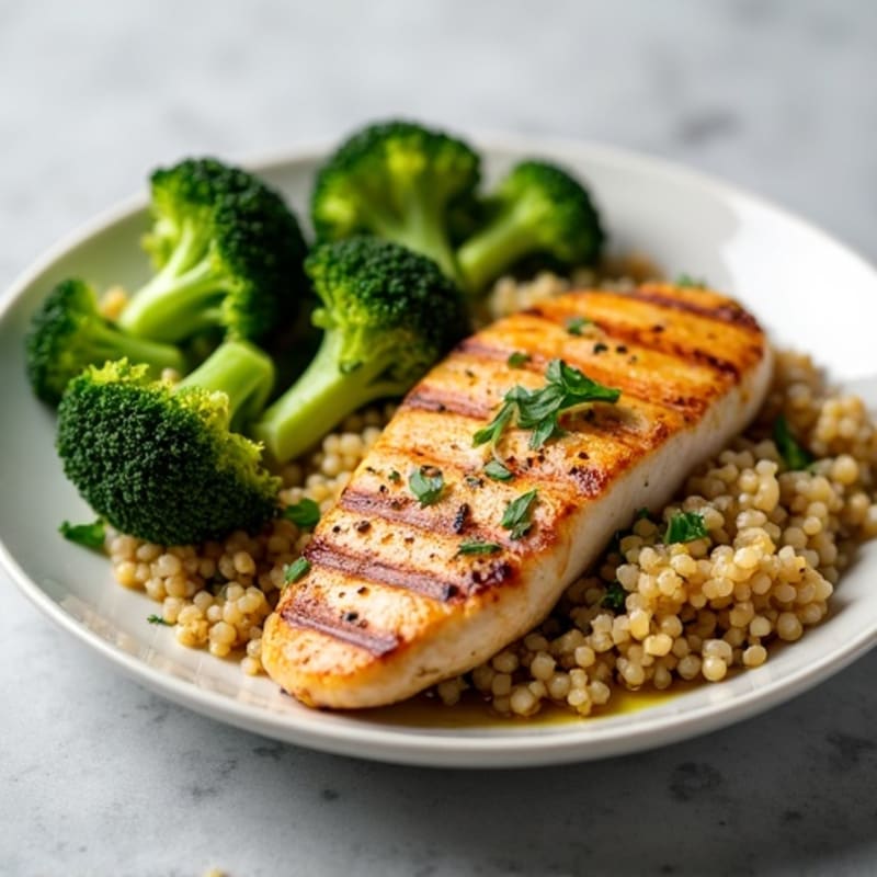 Grilled Chicken Breast with Quinoa and Roasted Broccoli