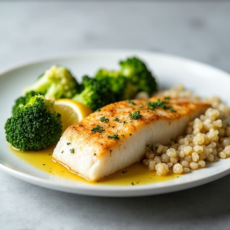 Seared Cod with Steamed Broccoli and Quinoa