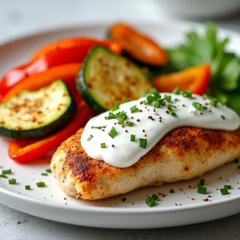 Healthy Creamy Spiced Chicken with Roasted Vegetables