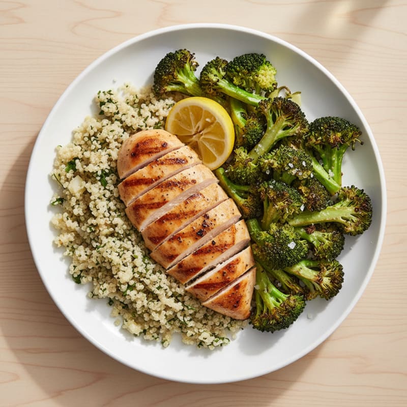 Grilled Chicken Breast with Quinoa and Roasted Broccoli