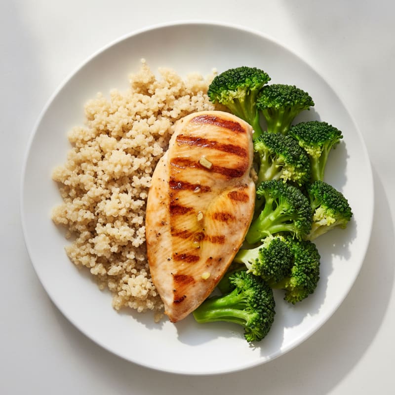 Grilled Chicken Breast with Quinoa and Steamed Broccoli