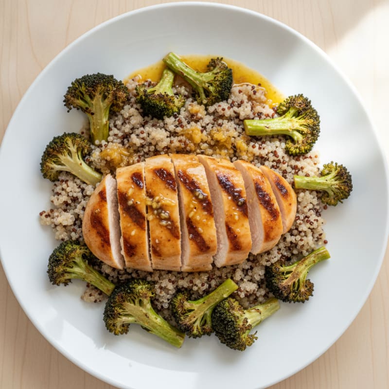 Grilled Chicken Breast with Quinoa and Roasted Broccoli