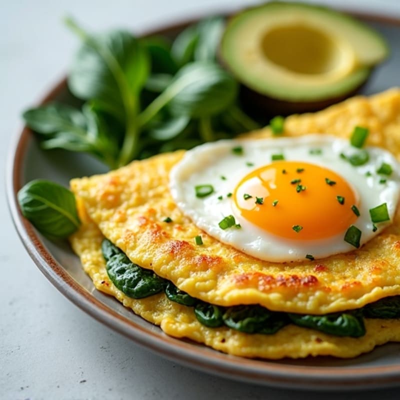 Fluffy Egg White Omelette with Chicken Breast and Spinach