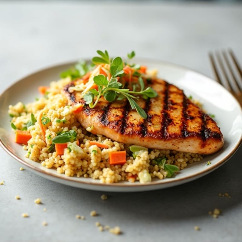 Grilled Chicken Breast with Crunchy Cabbage Slaw and Quinoa