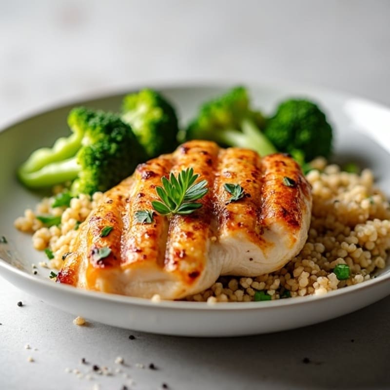 Grilled Chicken Breast with Quinoa and Steamed Broccoli