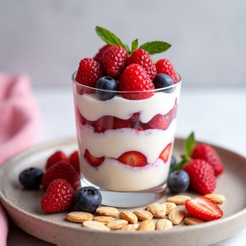 Greek Yogurt Protein Parfait with Mixed Berries and Almonds